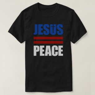 T-shirt JESUS=PEACE rouge, chemise blanche et bleue