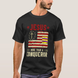 T-shirt Jésus plus qu'un conquérant Drapeau américain vint