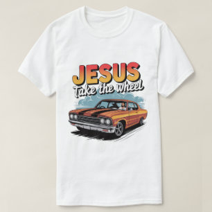 T-shirt Jesus Prend le Volant Voiture Musclée Vintage