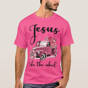 T-shirt Jésus Prendre La Roue Léopard Floral Rose Voiture 