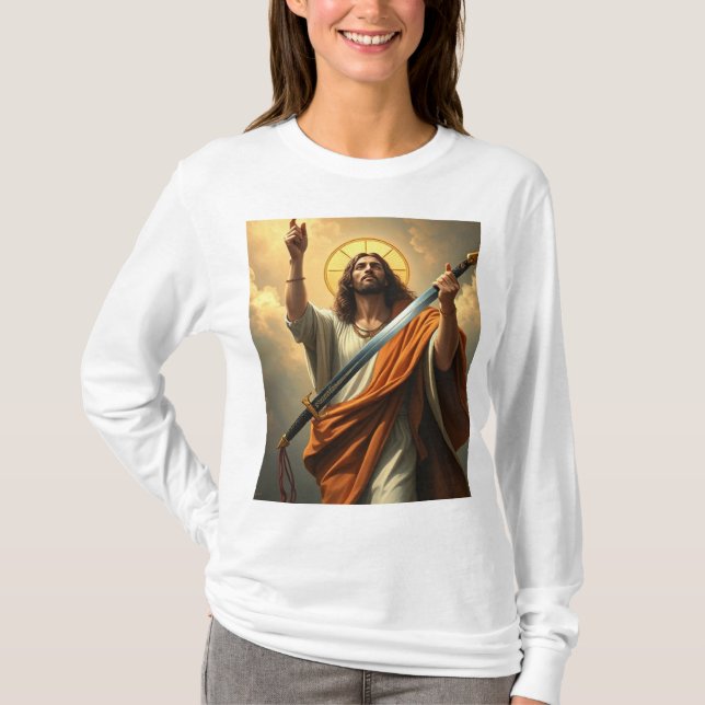 T-shirt Jésus revient avec une épée Dos à manches longues  (Devant)