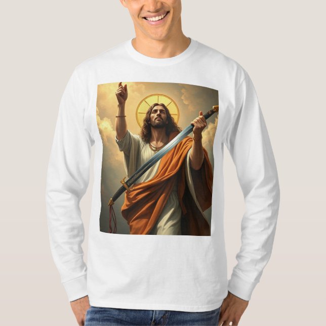 T-shirt Jésus revient avec une épée Tee à manches longues  (Devant)