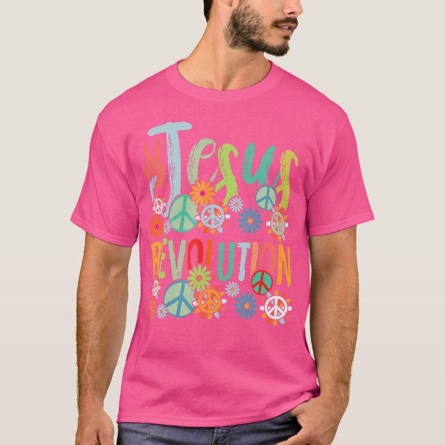 T-shirt Jésus Revolution Foi Retro Super Fleur Paix S (Devant)
