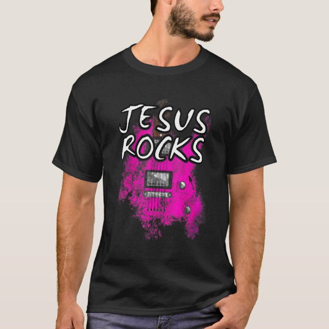 T-shirt Jesus Rocks Guitare Electrique Guitariste Christia (Devant)