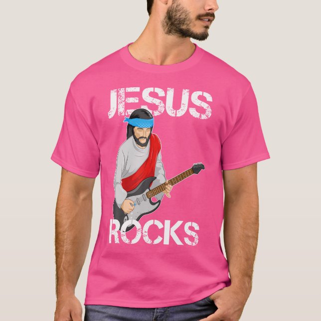 T-shirt Jesus Rocks Sur Guitare Électrique Drôle Christian (Devant)