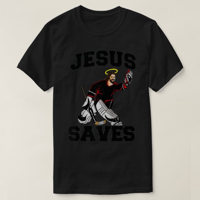 T-shirt Jésus Sauve drôle Hockey Goalie Jésus Sauve (Design devant)