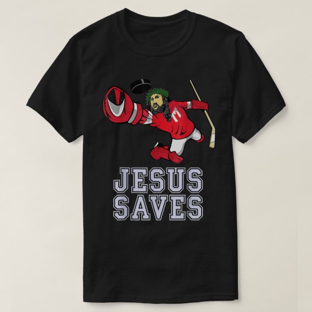 T-shirt Jésus Sauve Hockey sur glace Goalie Sport Religieu (Design devant)