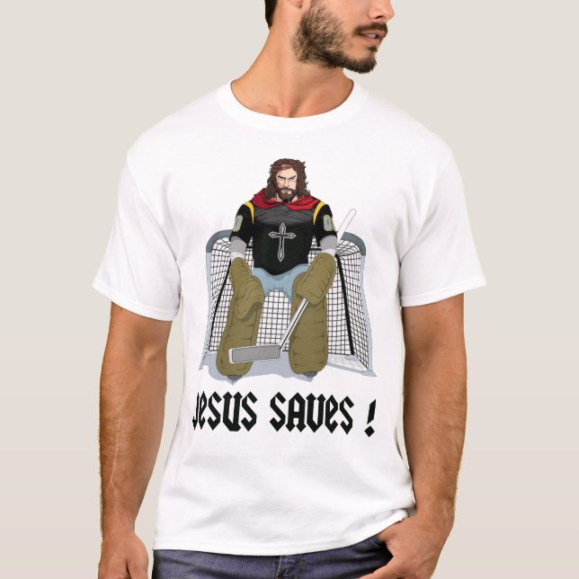 T-shirt Jésus sauve le hockey sur glace (Devant)