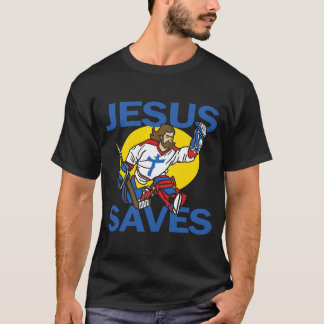 T-shirt Jésus Sauve Louange Dieu Joueur de hockey drôle Re