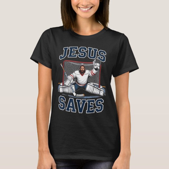 T-shirt Jesus Saves Hockey Player Team God Hockey Lovers H (Devant)