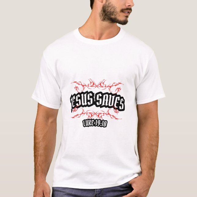 T-shirt Jesus Saves – Luke 19:10 Christian Shirt (Devant)