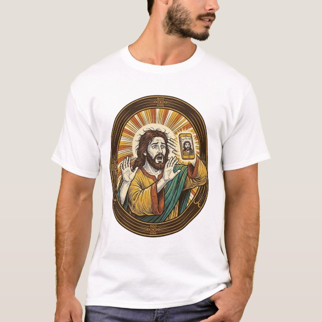 T-shirt Jesus Selfie Accidentel avec la caméra frontale et (Devant)