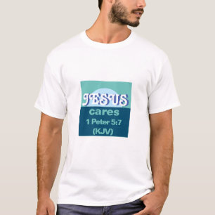 T-shirt Jésus S'En Soucie. 1 Pierre 5:7 (KJV) - Bleu océan