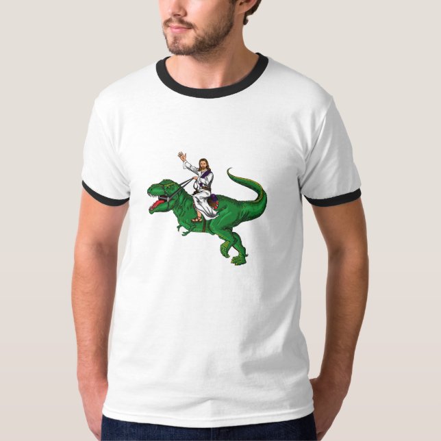 T-shirt Jésus sur un dinosaure (Devant)