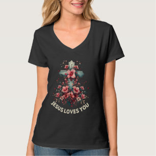 T-shirt Jésus t'aime Religion chrétienne Fleur Florale C