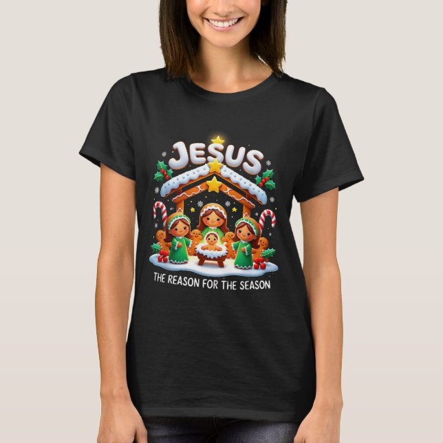 T-shirt Jesus The Reason For Season Gingerbread Christmas  (Devant)
