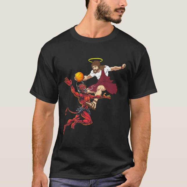 T-shirt Jésus Traversant Le Diable Joueur Bysketbyll Dunk (Devant)