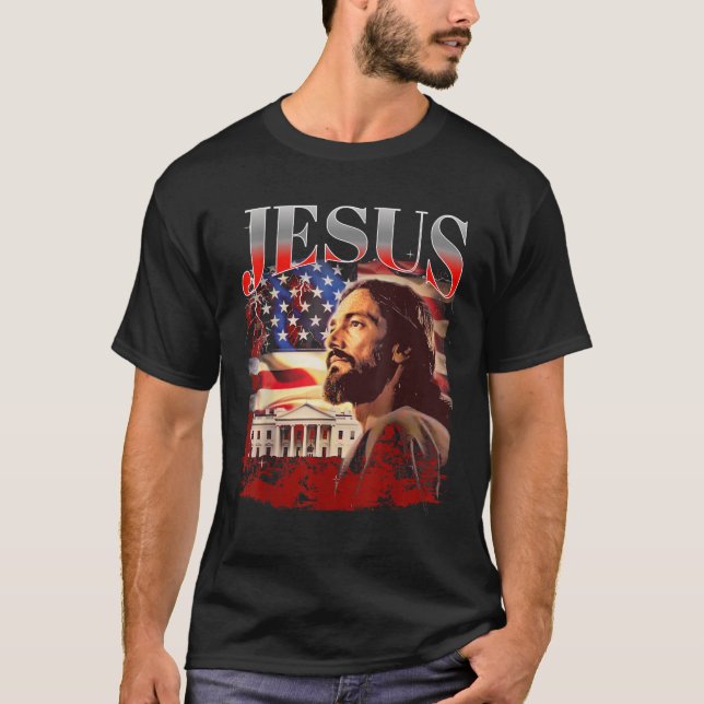 T-shirt Jesus USA Amérique Patriot Mème 90s Bootleg Rap Me (Devant)