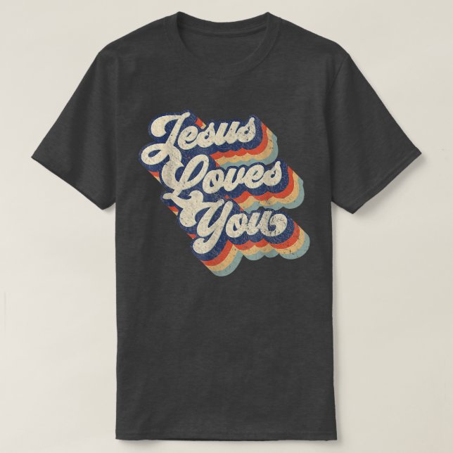 T-shirt Jésus Vous Aime Style Vintage Rétro (Design devant)