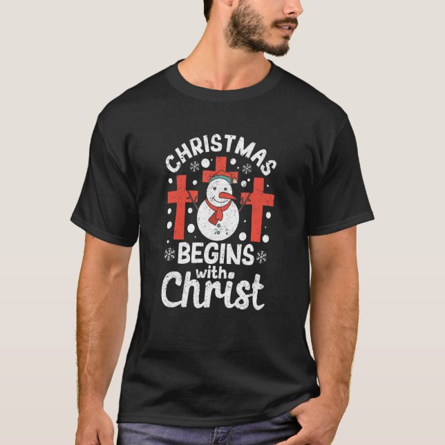 T-shirt Jesus Xmas Pajamas Christian Christmas Begins With (Devant)