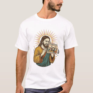 T-shirt Jésus Yeux Fermés Photo de Groupe Marquée Peu Flat