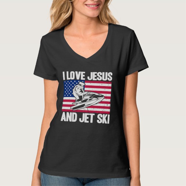 T-shirt Jet Ski I Love Jesus And Jet Ski American Flag (Devant)