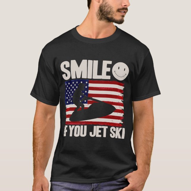 T-shirt Jet Ski Smile If You Jet Ski American Flag (Devant)