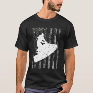 T-shirt Jetski Usa Drapeau Sports nautiques Jet Ski Grey A
