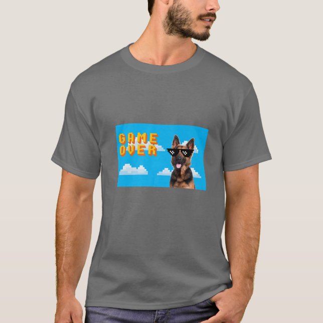 T-shirt Jeu 8 bits sur berger allemand (Devant)