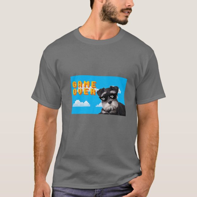T-shirt Jeu 8 bits sur Schnauzer miniature (Devant)