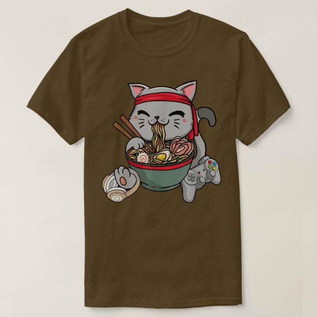 T-shirt Jeu Chat Manger Ramen Noodle Funny Kitty Ramen F (Design devant)