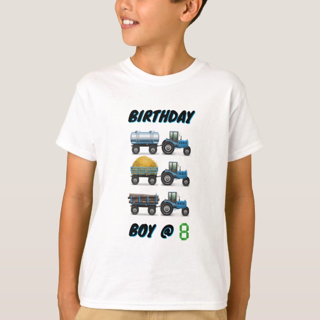 T-shirt Jeu d'anniversaire du tracteur @ 8 (Devant)