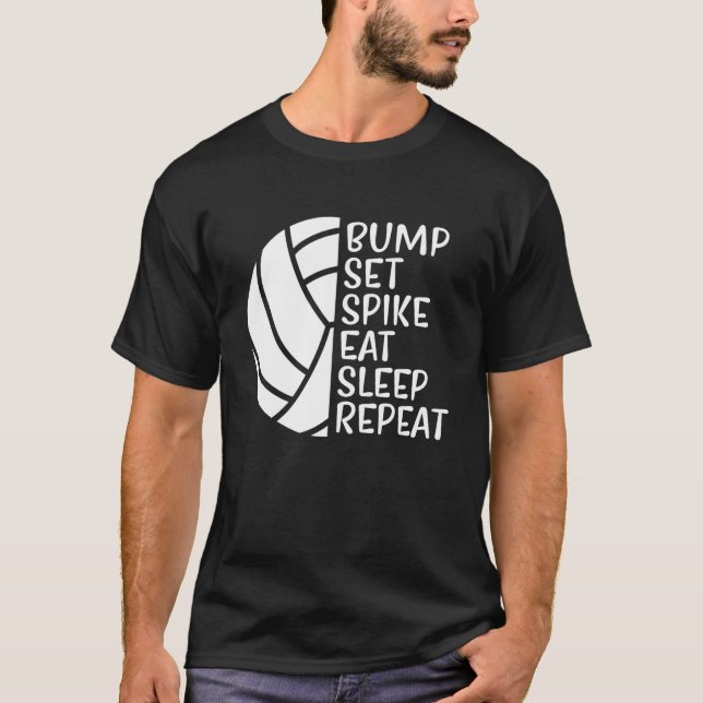 T-shirt Jeu de bosses Spike Manger Sleep Répéter Volleybal (Devant)