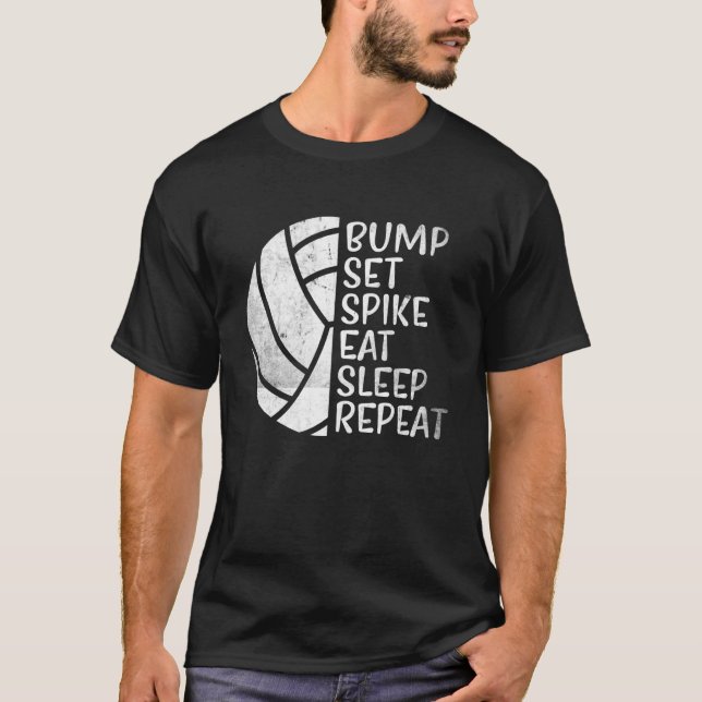 T-shirt Jeu de bosses Spike Manger Sleep Répéter Volleybal (Devant)