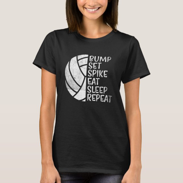 T-shirt Jeu de bosses Spike Manger Sleep Répéter Volleybal (Devant)