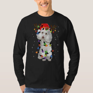 T-shirt Jeu de caniche Lumières de Noël Rindeer Santa Hat