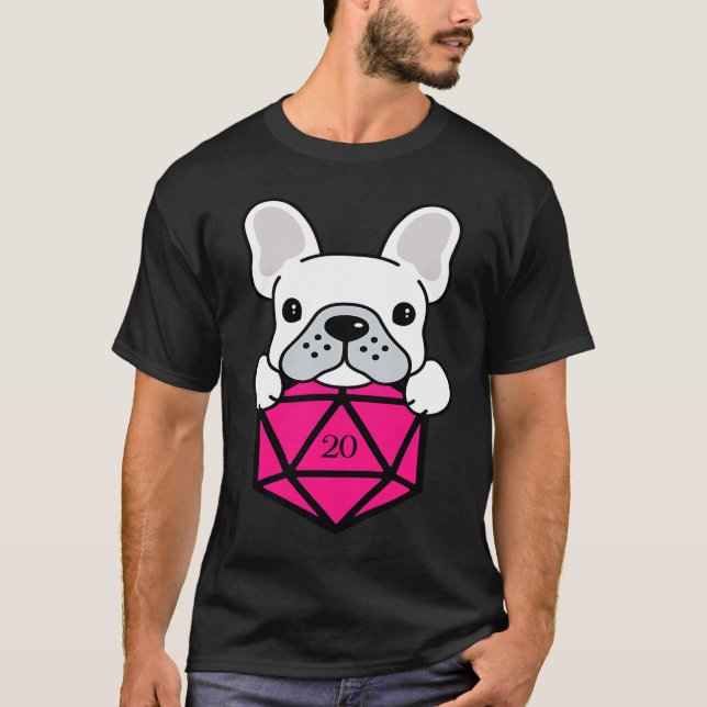 T-shirt Jeu de dés en polyédrique rose D20 pour chien mign (Devant)