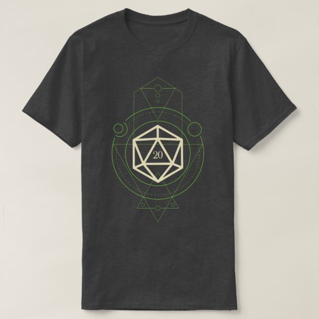 T-shirt Jeu de dés géométrique vert Polyèdre D20 minimalis (Design devant)
