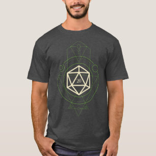 T-shirt Jeu de dés géométrique vert Polyèdre D20 minimalis