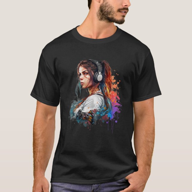 T-shirt Jeu de fille mignonne pour les filles Joueurs Vidé (Devant)