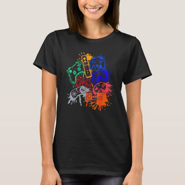 T-shirt Jeu de jeu vidéo contrôleur de jeu de couleurs Spl (Devant)