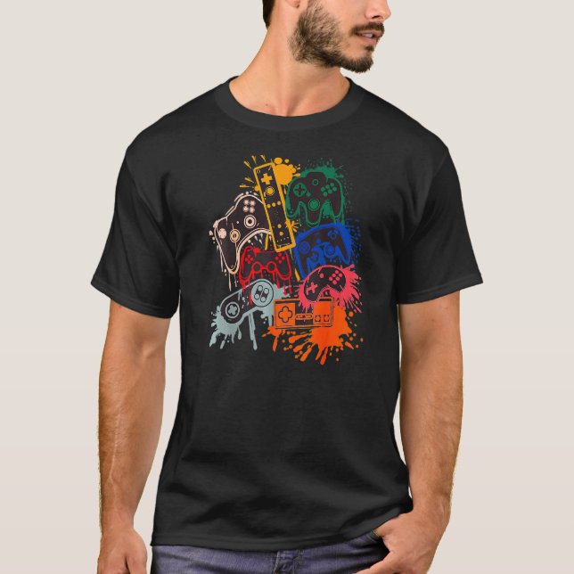 T-shirt Jeu de jeu vidéo contrôleur de jeu de couleurs Spl (Devant)