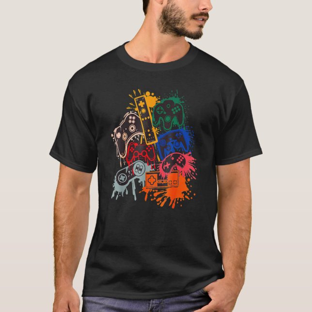 T-shirt Jeu de jeu vidéo contrôleur de jeu de couleurs Spl (Devant)