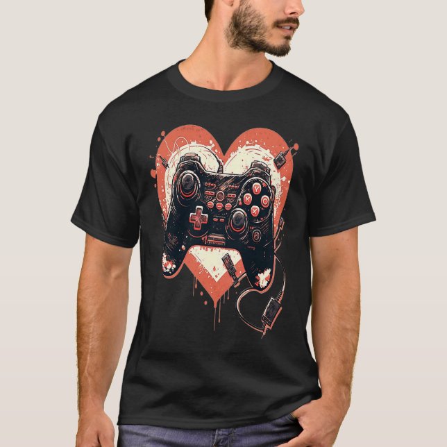 T-shirt Jeu de la Saint Valentin contrôleur de jeu vidéo H (Devant)