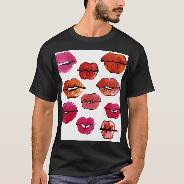 T-shirt Jeu de lèvres d'encre et d'aquarelle (Devant)