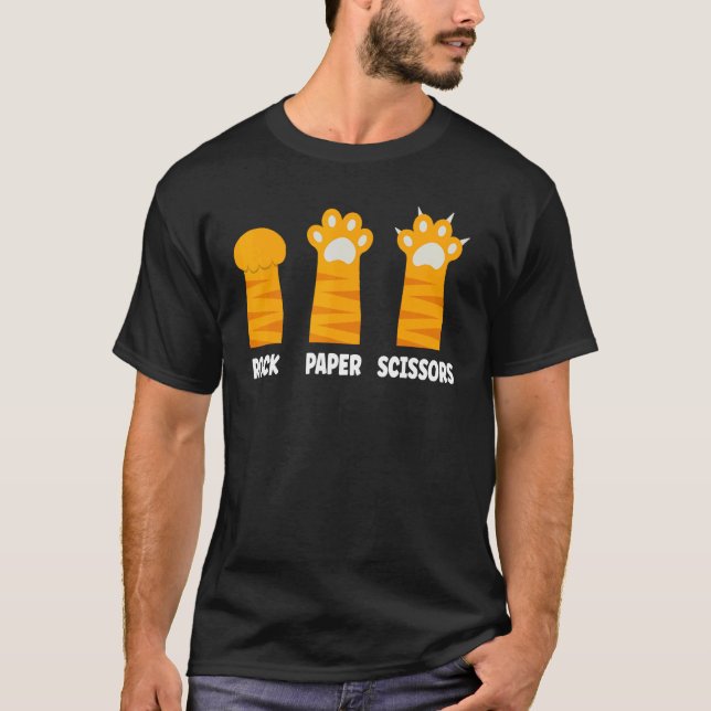 T-shirt Jeu de main Pierre Feuille Ciseaux Animal Félin Mi (Devant)