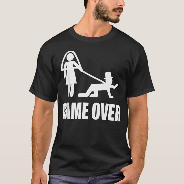 T-shirt Jeu de mariage drôle Game Over Équipe de mariage f (Devant)