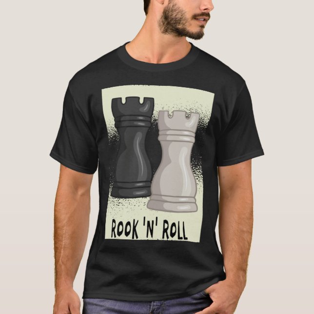 T-shirt Jeu de mots d'échecs Rook and Roll avec pièce d'éc (Devant)