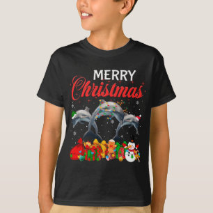 T-shirt Jeu de Noël Dauphin Lover Xmas Tree Lights An