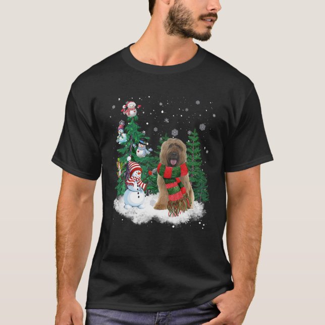 T-shirt Jeu de Noël de Chien de Briard Snowman Xmas Tree (Devant)